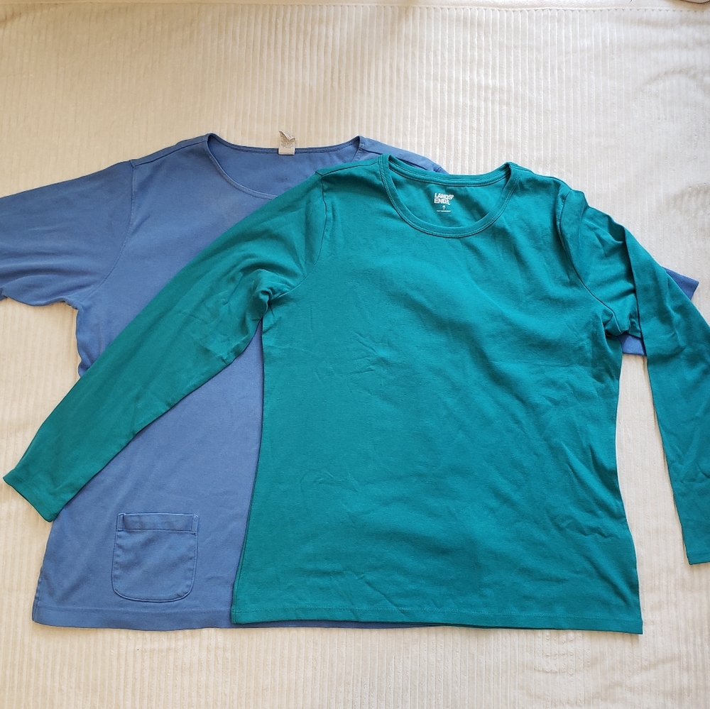 Lands End Womens Sweater Tops Blue Teal 2 Pk XL